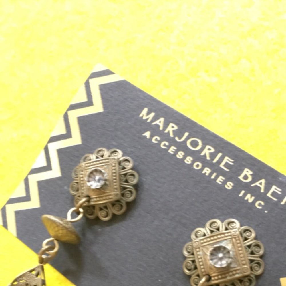 Marjorie Baer FILIGREE mixed metal earrings NEW old stock - Picture 2 of 4